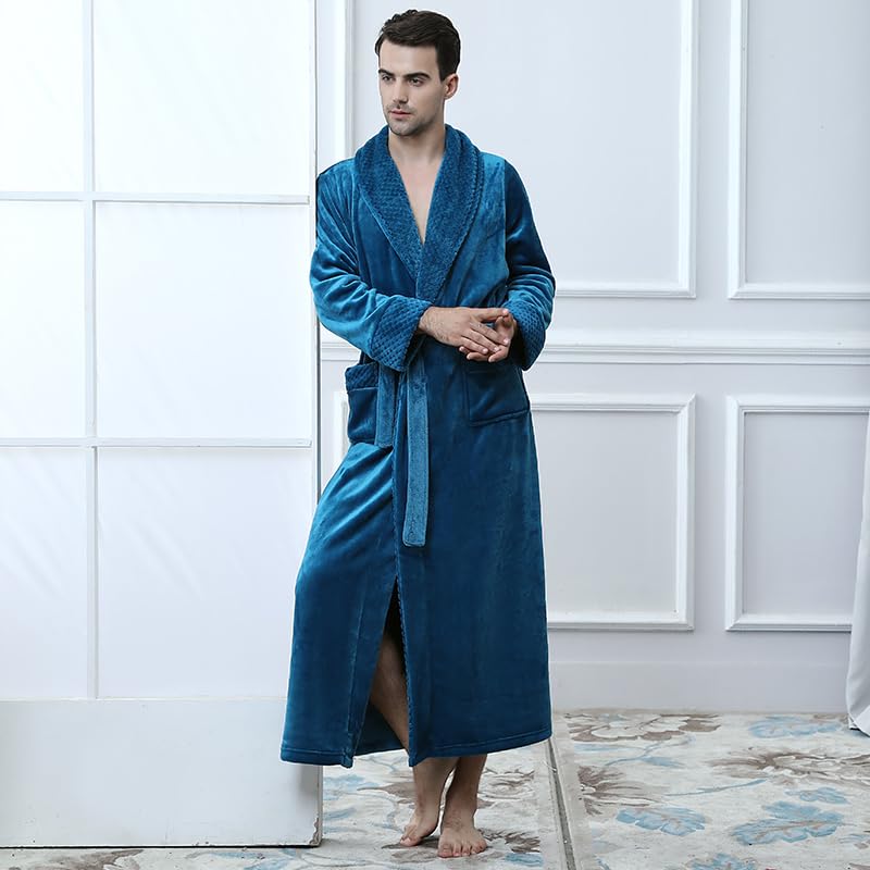 Oksun Womens Plush Fleece Long Robe: Flannel Warm Bathrobe - Full Length Winter Housecoat - Soft Cozy Nightgown Sleepwear (Blue, L) - Image 5